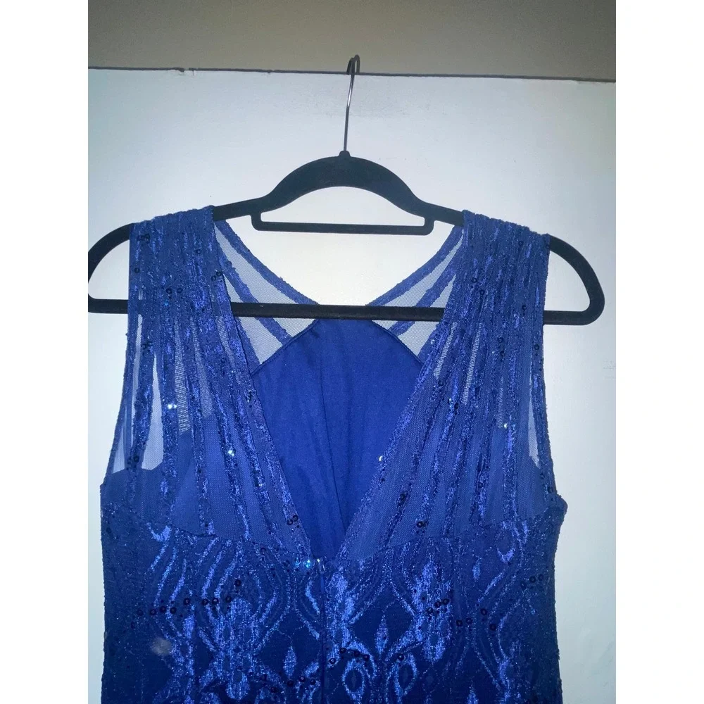 R&M Richards Royal Blue Sequin Lace Gown Sleeveless Formal Dress Size 12